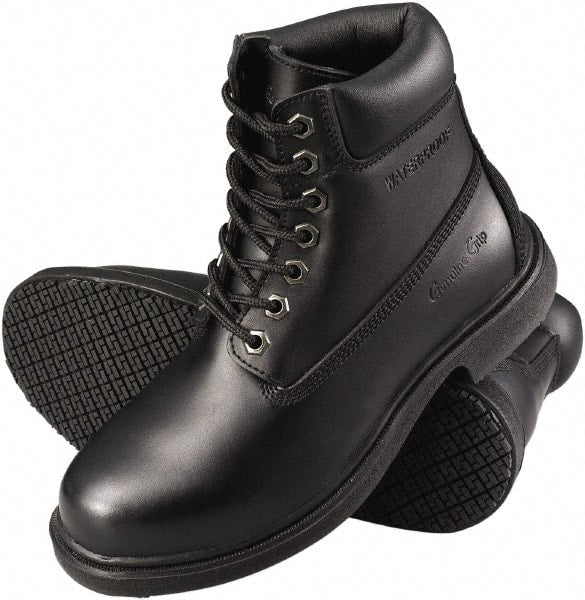 Genuine Grip - Women's Wide Width Plain Work Boot - Black, Leather Upper, Rubber Outsole, 6" High, Dielectric, Non-Slip, Waterproof - Exact Tooling