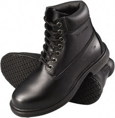Genuine Grip - Women's Wide Width Plain Work Boot - Black, Leather Upper, Rubber Outsole, 6" High, Dielectric, Non-Slip, Waterproof - Exact Tooling