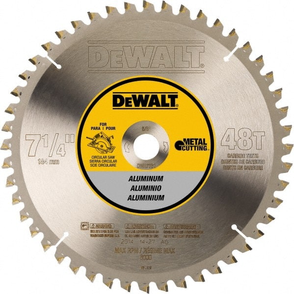 DeWALT - 7-1/4" Diam, 5/8" Arbor Hole Diam, 48 Tooth Wet & Dry Cut Saw Blade - Steel, Crosscutting Action, Standard Round Arbor - Exact Tooling