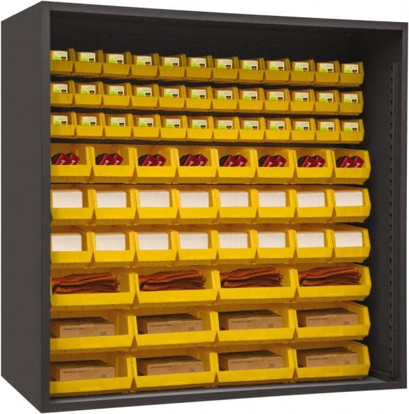 Durham - 72 Bin Enclosed Shelving - 72 Inch Overall Width x 24 Inch Overall Depth x 72 Inch Overall Height, Yellow Polyethylene Bins - Exact Tooling
