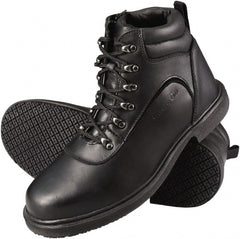 Genuine Grip - Unisex Size 7.5 Medium Width Steel Work Boot - Black, Leather Upper, Rubber Outsole, 6" High, Dielectric, Non-Slip - Exact Tooling