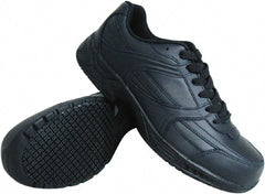 Genuine Grip - Unisex Size 12 Medium Width Steel Work Shoe - Black, Leather Upper, Rubber Outsole, 4" High, Dielectric, Non-Slip - Exact Tooling