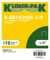 Klinch-Pak - 1/2" Long x 1/2" Wide, 0 Gauge Narrow Crown Construction Staple - Steel, Galvanized Finish, Chisel Point - Exact Tooling