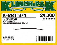 Klinch-Pak - 3/4" Long x 1-1/4" Wide, 0 Gauge Wide Crown Construction Staple - Steel, Copper Finish, Chisel Point - Exact Tooling