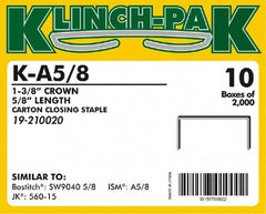 Klinch-Pak - 5/8" Long x 1-3/8" Wide, 0 Gauge Wide Crown Construction Staple - Steel, Copper Finish, Chisel Point - Exact Tooling