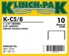 Klinch-Pak - 5/8" Long x 1-1/4" Wide, 0 Gauge Wide Crown Construction Staple - Steel, Copper Finish, Chisel Point - Exact Tooling