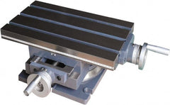 Interstate - 9.45" Table Width x 14.7302" Table Length, 8.86" Cross Travel x 6" Longitudinal Travel, Slide Machining Table - 6-1/2" Overall Height, Three 0.4706" Longitudinal T Slots - Exact Tooling