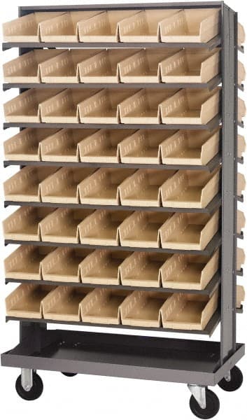 Quantum Storage - 80 Bin Sloping Shelf - 36 Inch Overall Width x 24 Inch Overall Depth x 66 Inch Overall Height, Ivory Polypropylene Bins - Exact Tooling