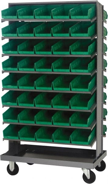 Quantum Storage - 80 Bin Sloping Shelf - 36 Inch Overall Width x 24 Inch Overall Depth x 66 Inch Overall Height, Green Polypropylene Bins - Exact Tooling