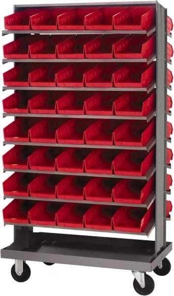 Quantum Storage - 80 Bin Sloping Shelf - 36 Inch Overall Width x 24 Inch Overall Depth x 66 Inch Overall Height, Red Polypropylene Bins - Exact Tooling