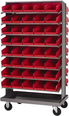 Quantum Storage - 80 Bin Sloping Shelf - 36 Inch Overall Width x 24 Inch Overall Depth x 66 Inch Overall Height, Red Polypropylene Bins - Exact Tooling