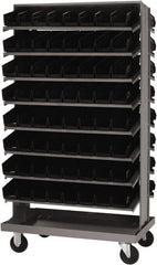 Quantum Storage - 128 Bin Sloping Shelf - 36 Inch Overall Width x 24 Inch Overall Depth x 66 Inch Overall Height, Black Polypropylene Bins - Exact Tooling