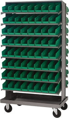 Quantum Storage - 128 Bin Sloping Shelf - 36 Inch Overall Width x 24 Inch Overall Depth x 66 Inch Overall Height, Green Polypropylene Bins - Exact Tooling