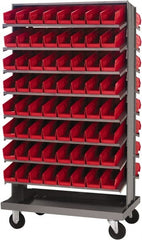 Quantum Storage - 128 Bin Sloping Shelf - 36 Inch Overall Width x 24 Inch Overall Depth x 66 Inch Overall Height, Red Polypropylene Bins - Exact Tooling