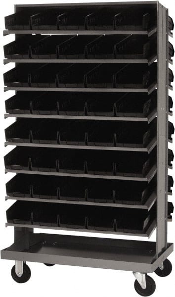 Quantum Storage - 80 Bin Sloping Shelf - 36 Inch Overall Width x 24 Inch Overall Depth x 66 Inch Overall Height, Black Polypropylene Bins - Exact Tooling