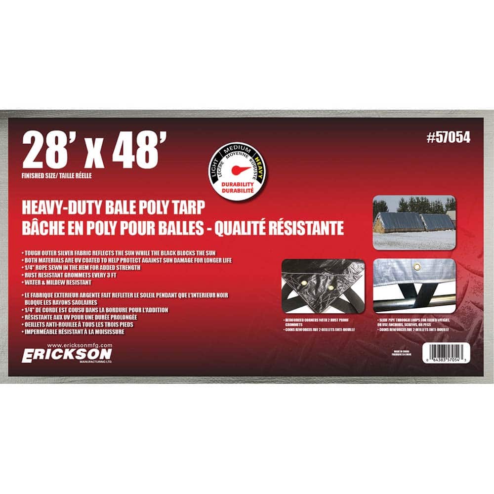 Erickson Manufacturing - Tarps & Dust Covers; Material: Polyethylene ; Width (Feet): 28.00 ; Grommet: Yes ; Color: Silver ; Length: 48 - Exact Tooling