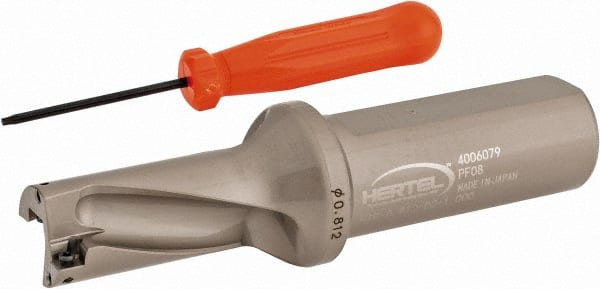 Hertel - 1-5/8" Max Drill Depth, 2xD, 13/16" Diam, Indexable Insert Drill - 2 Inserts, 1" Shank Diam, Straight Shank - Exact Tooling