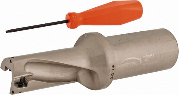 Hertel - 2" Max Drill Depth, 2xD, 1" Diam, Indexable Insert Drill - 2 Inserts, 1-1/4" Shank Diam, Straight Shank - Exact Tooling