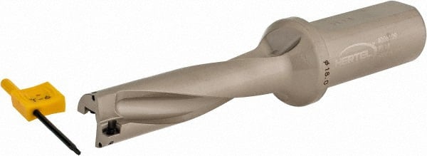 Hertel - 2.8346" Max Drill Depth, 4xD, 0.7087" Diam, Indexable Insert Drill - 2 Inserts, 63/64" Shank Diam, Straight Shank - Exact Tooling