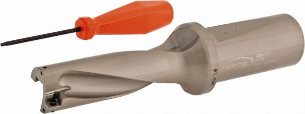 Hertel - 3" Max Drill Depth, 3xD, 1" Diam, Indexable Insert Drill - 2 Inserts, 1-1/4" Shank Diam, Straight Shank - Exact Tooling