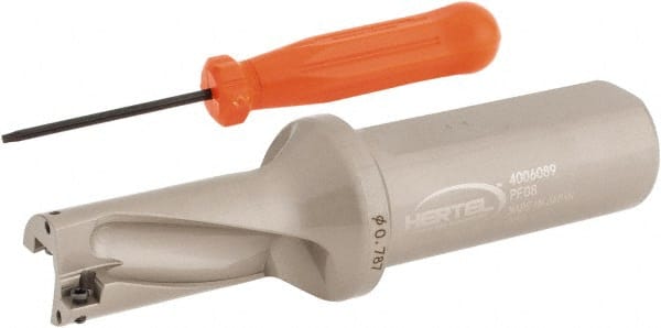 Hertel - 1.574" Max Drill Depth, 2xD, 0.787" Diam, Indexable Insert Drill - 2 Inserts, 1" Shank Diam, Straight Shank - Exact Tooling