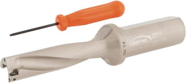 Hertel - 3" Max Drill Depth, 4xD, 3/4" Diam, Indexable Insert Drill - 2 Inserts, 1" Shank Diam, Straight Shank - Exact Tooling