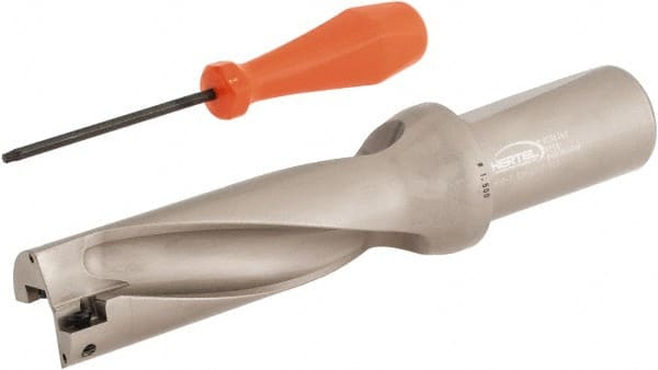 Hertel - 4-1/2" Max Drill Depth, 3xD, 1-1/2" Diam, Indexable Insert Drill - 2 Inserts, 1-1/2" Shank Diam, Straight Shank - Exact Tooling