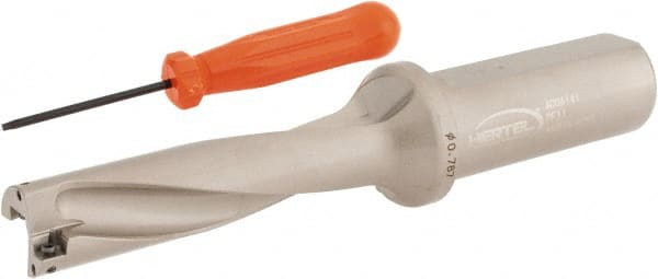 Hertel - 3-1/4" Max Drill Depth, 4xD, 0.787" Diam, Indexable Insert Drill - 2 Inserts, 1" Shank Diam, Straight Shank - Exact Tooling