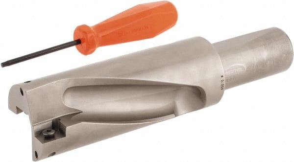 Hertel - 4-1/2" Max Drill Depth, 2xD, 2-1/4" Diam, Indexable Insert Drill - 2 Inserts, 1-1/2" Shank Diam, Straight Shank - Exact Tooling