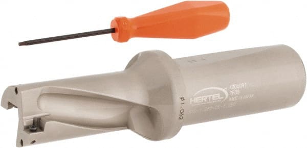 Hertel - 2-1/8" Max Drill Depth, 2xD, 1-1/16" Diam, Indexable Insert Drill - 2 Inserts, 1-1/4" Shank Diam, Straight Shank - Exact Tooling
