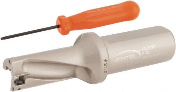 Hertel - 1.6535" Max Drill Depth, 2xD, 0.8268" Diam, Indexable Insert Drill - 2 Inserts, 63/64" Shank Diam, Straight Shank - Exact Tooling