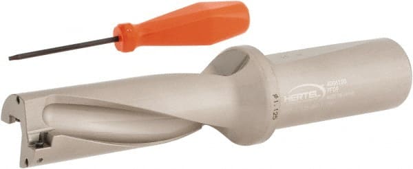 Hertel - 3-3/8" Max Drill Depth, 3xD, 1-1/8" Diam, Indexable Insert Drill - 2 Inserts, 1-1/4" Shank Diam, Straight Shank - Exact Tooling
