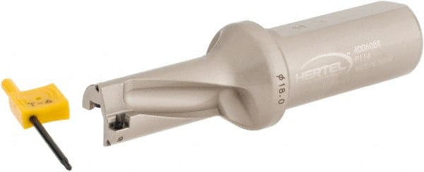 Hertel - 1-5/12" Max Drill Depth, 2xD, 0.7087" Diam, Indexable Insert Drill - 2 Inserts, 63/64" Shank Diam, Straight Shank - Exact Tooling