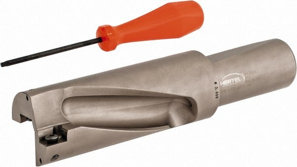 Hertel - 4" Max Drill Depth, 2xD, 2" Diam, Indexable Insert Drill - 2 Inserts, 1-1/2" Shank Diam, Straight Shank - Exact Tooling
