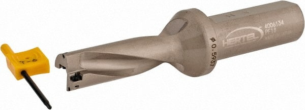 Hertel - 1-25/32" Max Drill Depth, 3xD, 19/32" Diam, Indexable Insert Drill - 2 Inserts, 3/4" Shank Diam, Straight Shank - Exact Tooling