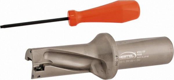 Hertel - 2-1/2" Max Drill Depth, 2xD, 1-1/4" Diam, Indexable Insert Drill - 2 Inserts, 1-1/4" Shank Diam, Straight Shank - Exact Tooling