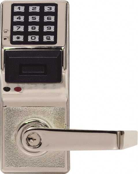 Alarm Lock - Combination Entry Lever Lockset with Key Override - 2-3/4" Back Set, Steel, Brushed Chrome Finish - Exact Tooling