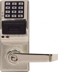 Alarm Lock - Combination Entry Lever Lockset with Key Override - 2-3/4" Back Set, Steel, Brushed Chrome Finish - Exact Tooling