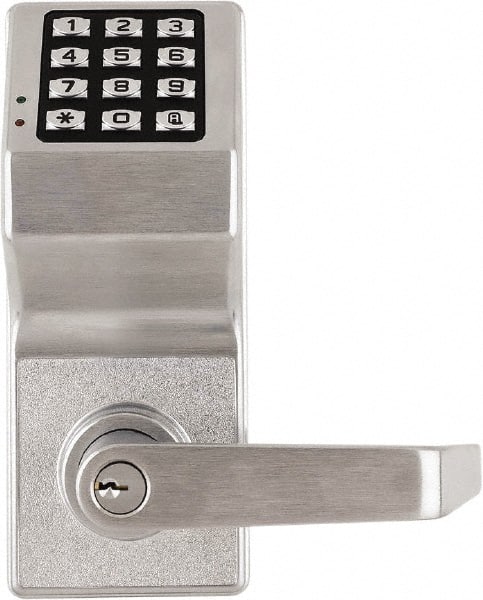 Alarm Lock - Combination Entry Lever Lockset with Key Override - 2-3/4" Back Set, Steel, Brushed Chrome Finish - Exact Tooling