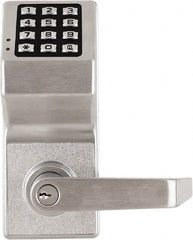 Alarm Lock - Combination Entry Lever Lockset with Key Override - 2-3/4" Back Set, Steel, Brushed Chrome Finish - Exact Tooling