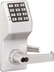 Alarm Lock - Combination Entry Lever Lockset with Key Override - 2-3/4" Back Set, Steel, Brushed Chrome Finish - Exact Tooling