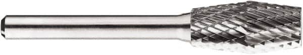 SGS Pro - 1/2" Cut Diam, 1/4" Shank Diam, Inverted Cone Head Double Cut Burr - Carbide, Flat End, 1" LOC, 1" OAL - Exact Tooling