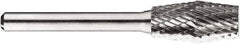 SGS Pro - 1/2" Cut Diam, 1/4" Shank Diam, Inverted Cone Head Double Cut Burr - Carbide, Flat End, 1" LOC, 1" OAL - Exact Tooling
