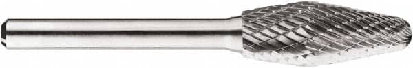 SGS Pro - 1/2" Cut Diam, 1/4" Shank Diam, Taper Head Double Cut Burr - Carbide, Radius End, 1-1/4" LOC, 1-1/4" OAL - Exact Tooling