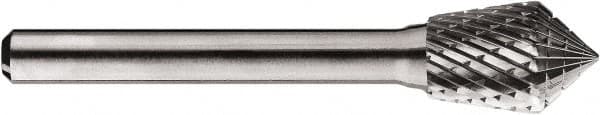 SGS Pro - 1/2" Cut Diam, 1/4" Shank Diam, Inverted Cone Head Double Cut Burr - Carbide, Point End, 3/4" LOC, 3/4" OAL - Exact Tooling