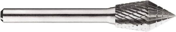 SGS Pro - 1/2" Cut Diam, 1/4" Shank Diam, Cone Head Double Cut Burr - Carbide, Point End, 7/8" LOC, 7/8" OAL - Exact Tooling