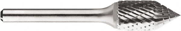 SGS Pro - 1/2" Cut Diam, 1/4" Shank Diam, Cone Head Double Cut Burr - Carbide, Point End, 1" LOC, 1" OAL - Exact Tooling
