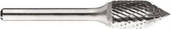 SGS Pro - 1/2" Cut Diam, 1/4" Shank Diam, Cone Head Double Cut Burr - Carbide, Point End, 1" LOC, 1" OAL - Exact Tooling