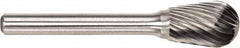 SGS Pro - 1/2" Cut Diam, 1/4" Shank Diam, Ball Head Double Cut Burr - Carbide, Ball End, 3/4" LOC, 3/4" OAL - Exact Tooling