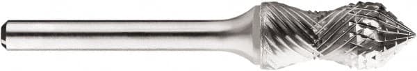 SGS Pro - 1/2" Cut Diam, 1/4" Shank Diam, Cone Head Double Cut Burr - Carbide, Point End, 1-1/4" LOC, 1-1/4" OAL - Exact Tooling